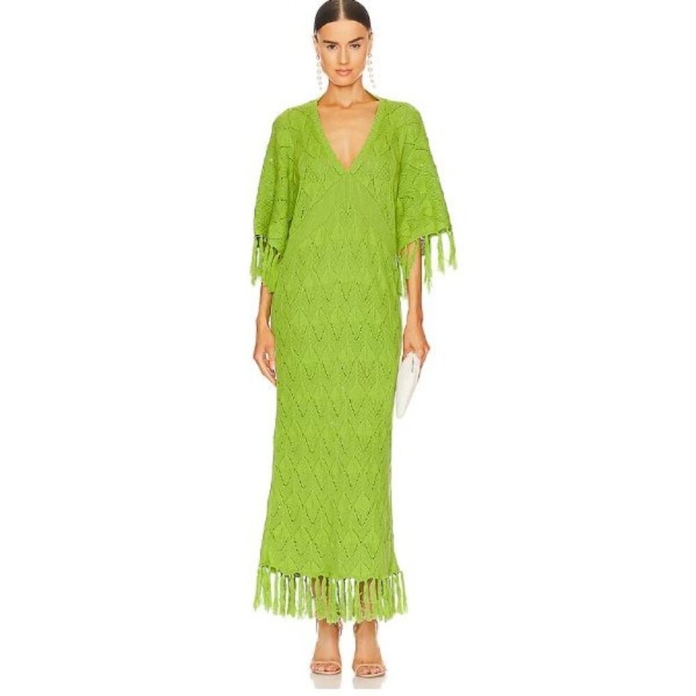 Dodo Bar Or Simmons Green Crochet Pointelle Knit Maxi Dress Sz 46 US10 Large NEW - Picture 3 of 13